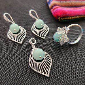 Peruvian 950 Sterling Silver Earrings, Pendant & Ring